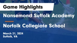 Nansemond Suffolk Academy vs Norfolk Collegiate School Game Highlights - March 21, 2024