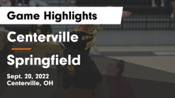 Centerville vs Springfield  Game Highlights - Sept. 20, 2022