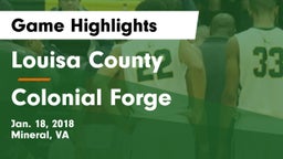 Louisa County  vs Colonial Forge  Game Highlights - Jan. 18, 2018