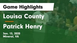 Louisa County  vs Patrick Henry Game Highlights - Jan. 13, 2020