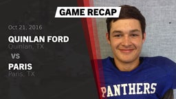 Recap: Quinlan Ford  vs. Paris  2016