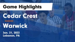 Cedar Crest  vs Warwick  Game Highlights - Jan. 21, 2022