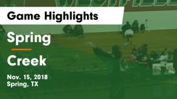 Spring  vs Creek Game Highlights - Nov. 15, 2018