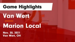 Van Wert  vs Marion Local  Game Highlights - Nov. 30, 2021