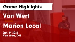 Van Wert  vs Marion Local  Game Highlights - Jan. 9, 2021