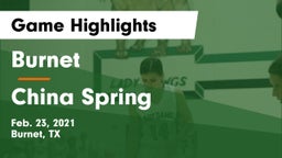 Burnet  vs China Spring  Game Highlights - Feb. 23, 2021