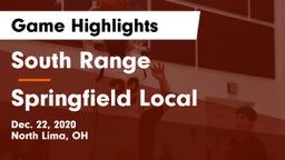 South Range vs Springfield Local  Game Highlights - Dec. 22, 2020