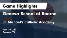 Geneva School of Boerne vs St. Michael's Catholic Academy Game Highlights - Jan. 20, 2021