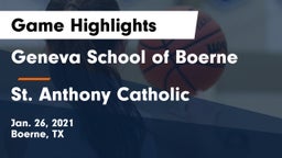 Geneva School of Boerne vs St. Anthony Catholic  Game Highlights - Jan. 26, 2021
