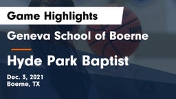 Geneva School of Boerne vs Hyde Park Baptist  Game Highlights - Dec. 3, 2021