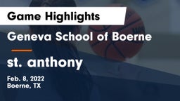 Geneva School of Boerne vs st. anthony Game Highlights - Feb. 8, 2022