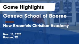 Geneva School of Boerne vs New Braunfels Christian Academy Game Highlights - Nov. 16, 2020