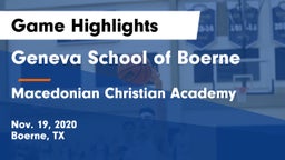 Geneva School of Boerne vs Macedonian Christian Academy Game Highlights - Nov. 19, 2020