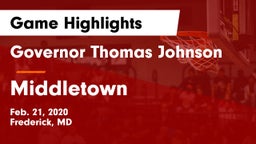 Governor Thomas Johnson  vs Middletown  Game Highlights - Feb. 21, 2020