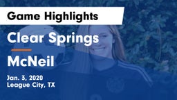 Clear Springs  vs McNeil  Game Highlights - Jan. 3, 2020