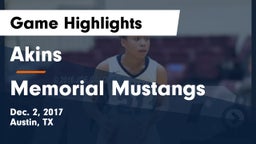 Akins  vs Memorial Mustangs Game Highlights - Dec. 2, 2017