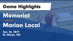 Memorial  vs Marion Local  Game Highlights - Jan. 26, 2019