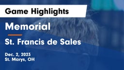 Memorial  vs St. Francis de Sales  Game Highlights - Dec. 2, 2023