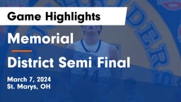 Memorial  vs District Semi Final Game Highlights - March 7, 2024