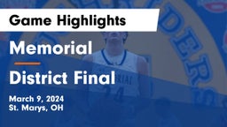Memorial  vs District Final Game Highlights - March 9, 2024