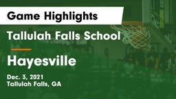Tallulah Falls School vs Hayesville Game Highlights - Dec. 3, 2021