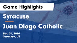 Syracuse  vs Juan Diego Catholic  Game Highlights - Dec 31, 2016