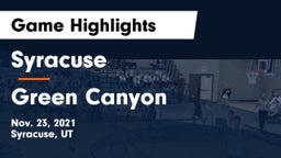 Syracuse  vs Green Canyon  Game Highlights - Nov. 23, 2021