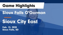 Sioux Falls O'Gorman  vs Sioux City East  Game Highlights - Feb. 13, 2020