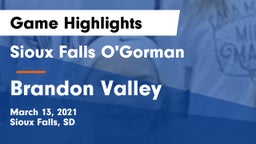 Sioux Falls O'Gorman  vs Brandon Valley  Game Highlights - March 13, 2021