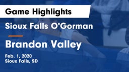 Sioux Falls O'Gorman  vs Brandon Valley  Game Highlights - Feb. 1, 2020