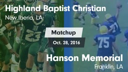 Matchup: Highland Baptist vs. Hanson Memorial  2016