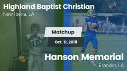 Matchup: Highland Baptist vs. Hanson Memorial  2018