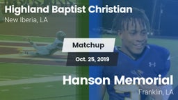 Matchup: Highland Baptist vs. Hanson Memorial  2019