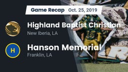 Recap: Highland Baptist Christian  vs. Hanson Memorial  2019