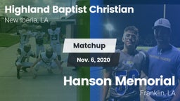 Matchup: Highland Baptist vs. Hanson Memorial  2020