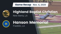 Recap: Highland Baptist Christian  vs. Hanson Memorial  2020