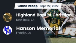 Recap: Highland Baptist Christian  vs. Hanson Memorial  2022