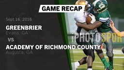 Recap: Greenbrier  vs. Academy of Richmond County  2016