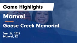 Manvel  vs Goose Creek Memorial  Game Highlights - Jan. 26, 2021