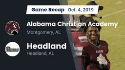 Recap: Alabama Christian Academy  vs. Headland  2019
