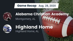 Recap: Alabama Christian Academy  vs. Highland Home  2020
