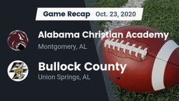 Recap: Alabama Christian Academy  vs. Bullock County  2020