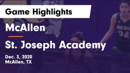 McAllen  vs St. Joseph Academy  Game Highlights - Dec. 3, 2020