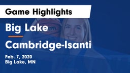 Big Lake  vs Cambridge-Isanti  Game Highlights - Feb. 7, 2020