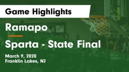 Ramapo  vs Sparta - State Final Game Highlights - March 9, 2020