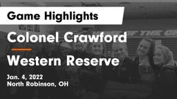 Colonel Crawford  vs Western Reserve  Game Highlights - Jan. 4, 2022