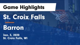 St. Croix Falls  vs Barron  Game Highlights - Jan. 3, 2020