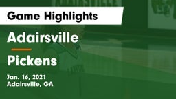Adairsville  vs Pickens  Game Highlights - Jan. 16, 2021