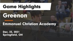 Greenon  vs Emmanuel Christian Academy Game Highlights - Dec. 23, 2021