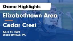 Elizabethtown Area  vs Cedar Crest  Game Highlights - April 14, 2022